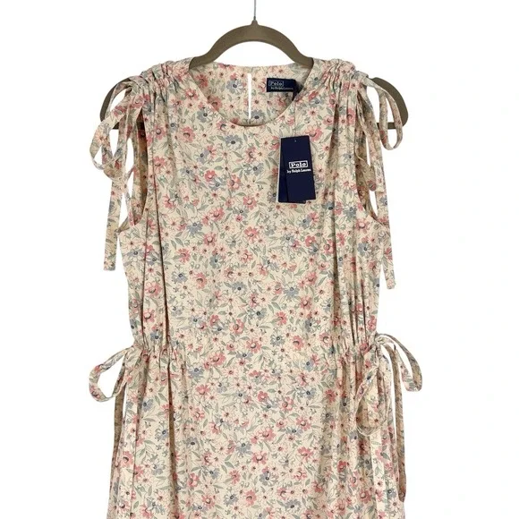 Polo Ralph Lauren Size 0 Floral Midi Dress Tie Shoulder Cottagecore Boho NWT - Picture 2 of 10